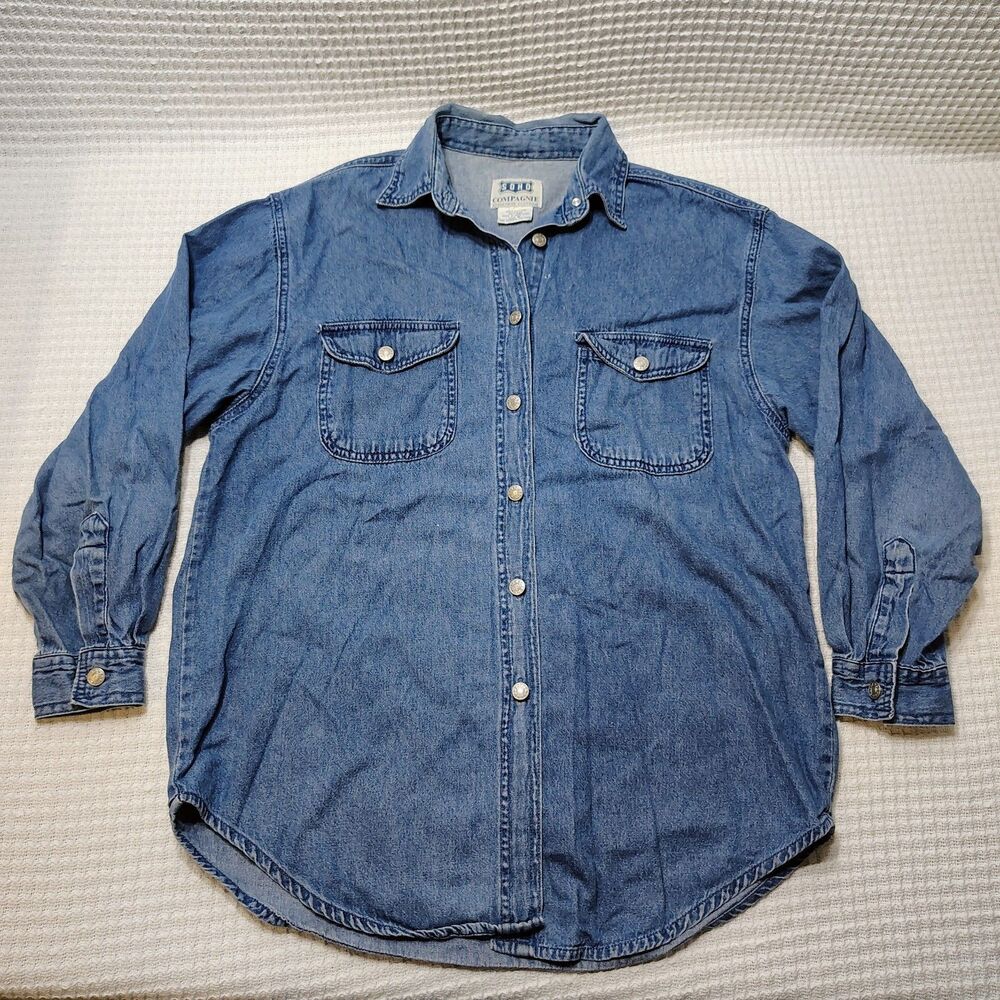 Vintage 80s Soho Compagnie Denim Overshirt Sz M Blue Relaxed Fit Casual Western